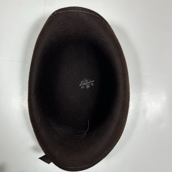 Vtg Lancaster Hat Brown Swagger Felt 100% Wool Slopping Brim Fedora Hat Feather main image 5